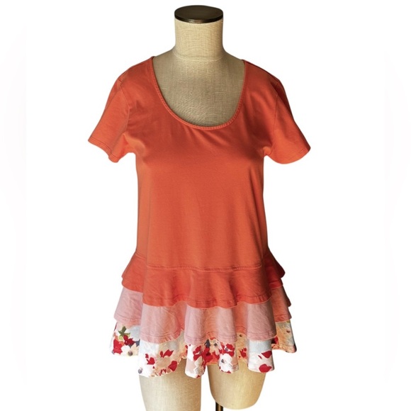 Matilda Jane Happy & Free Dream Puff Peplum Ruffle Peach Stretchy Tunic Top Sz M - Picture 2 of 7